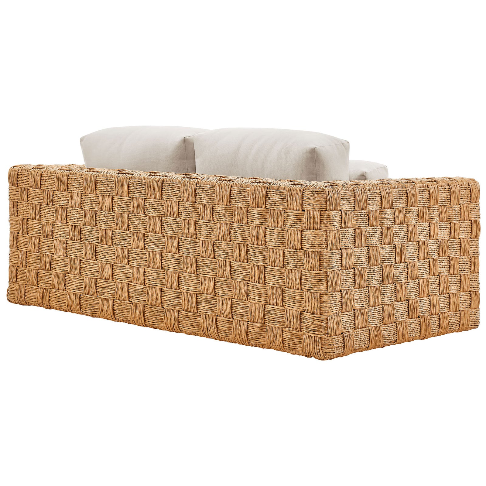 Expansive basket-weave rattan frame showcases warm natural tones and durable outdoor craftsmanship. || EEI-6924-NAT-LGR || back_studio