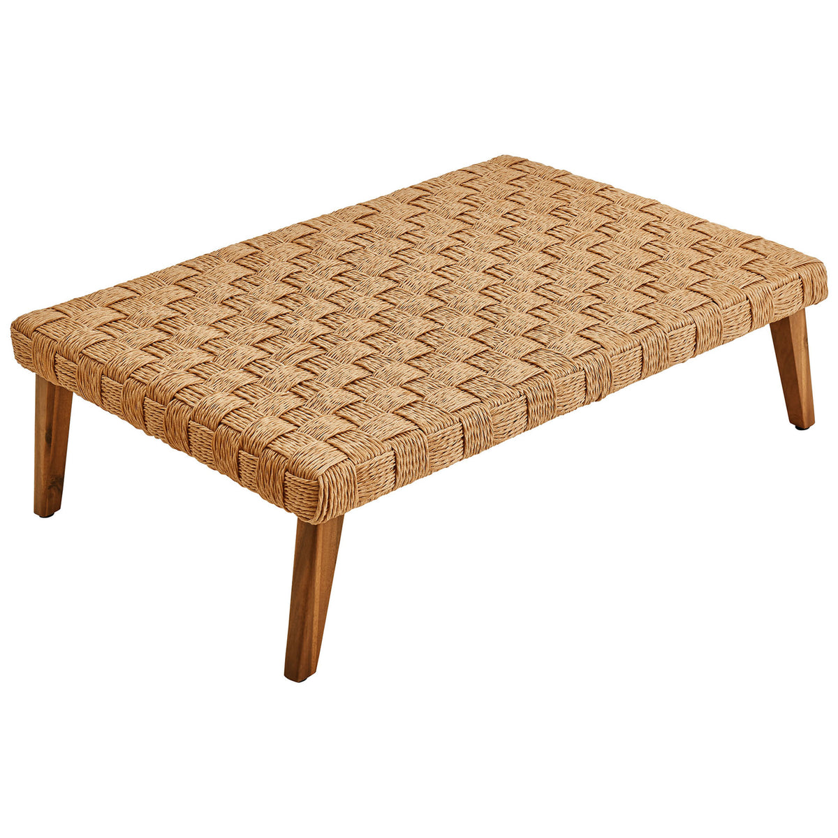 Spacious basket-weave rattan tabletop providing ample surface for outdoor drinks and decor || EEI-6926-NAT || top_angle_studio