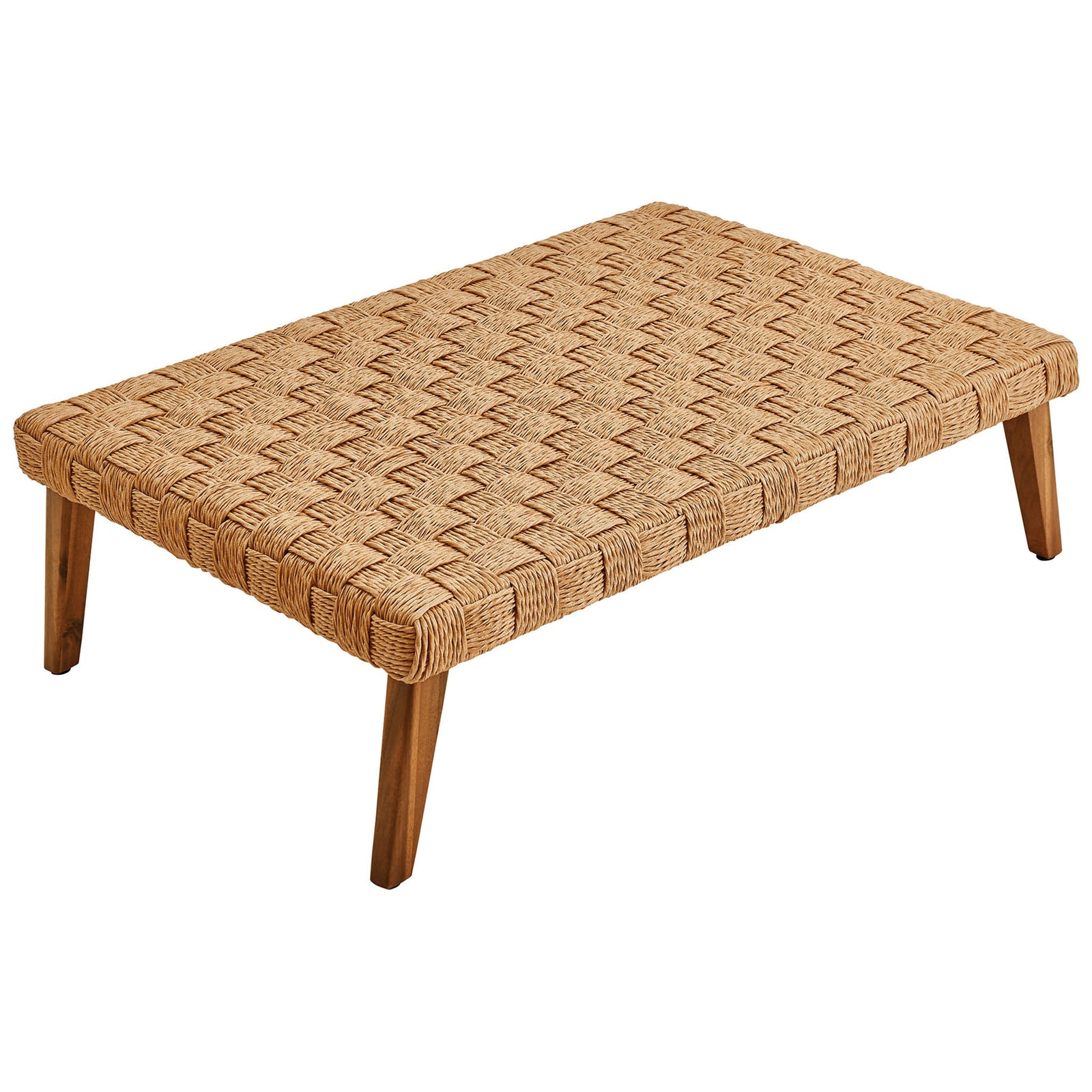 Spacious basket-weave rattan tabletop providing ample surface for outdoor drinks and decor || EEI-6926-NAT || top_angle_studio