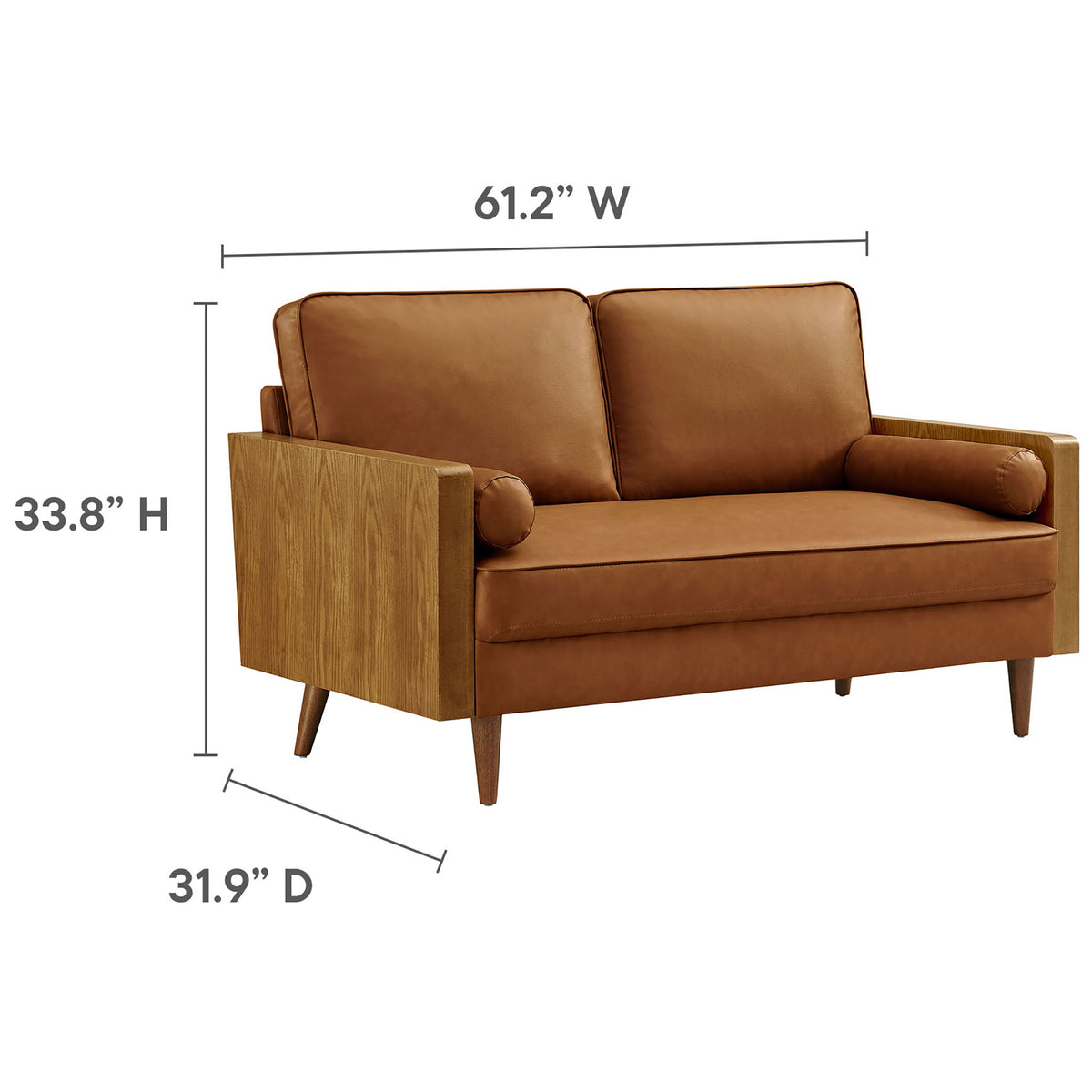 Loveseat dimensions showing compact footprint ideal for small spaces and cozy living areas || EEI-6943-WAL-TAN || dimension_studio
