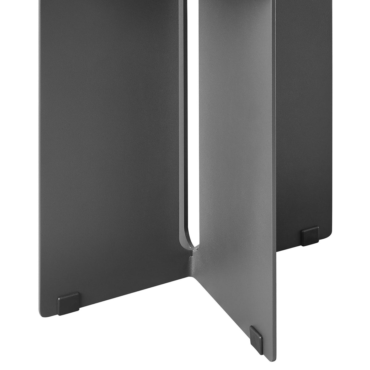 Charcoal metal side table base showing central cut-out and protective foot glides || EEI-6946-CHA || leg_studio