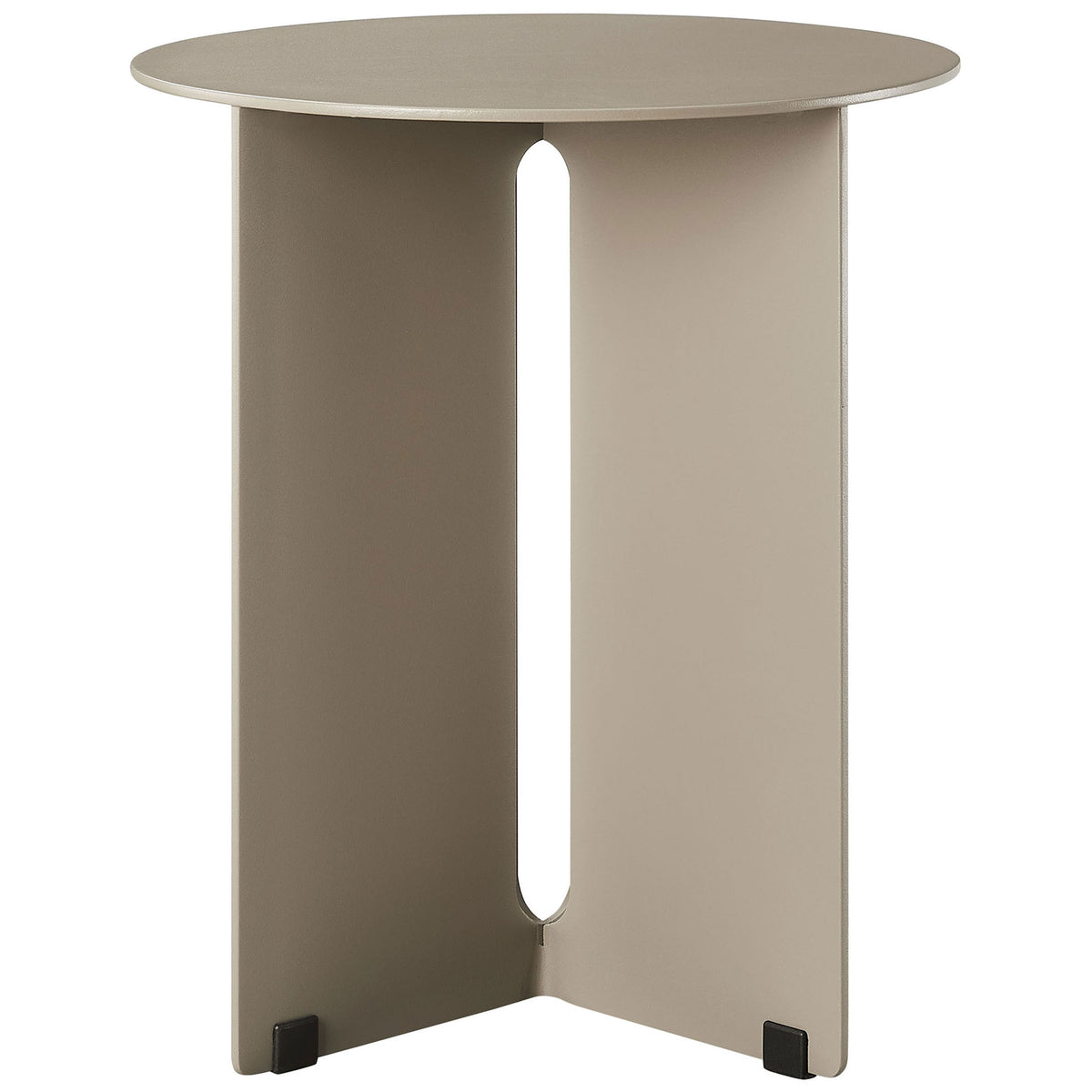 Khaki aluminum outdoor side table with intersecting base and round top || EEI-6946-KHA || front_studio