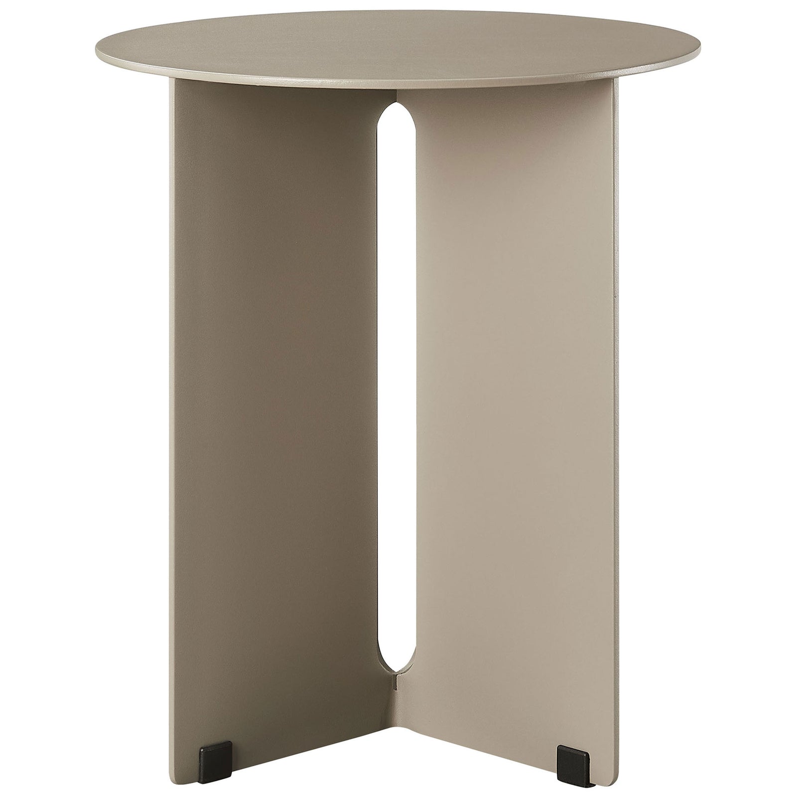 Khaki aluminum outdoor side table with intersecting base and round top || EEI-6946-KHA || front_studio