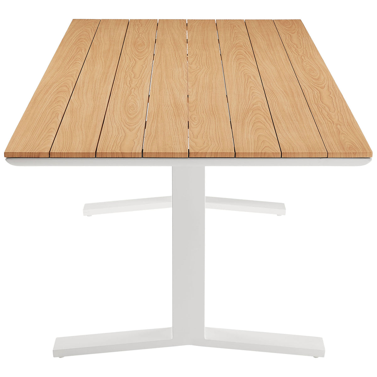 Extended natural slatted tabletop provides ample room for serving dishes and relaxed outdoor entertaining. || EEI-6948-NAT-WHI || top_studio