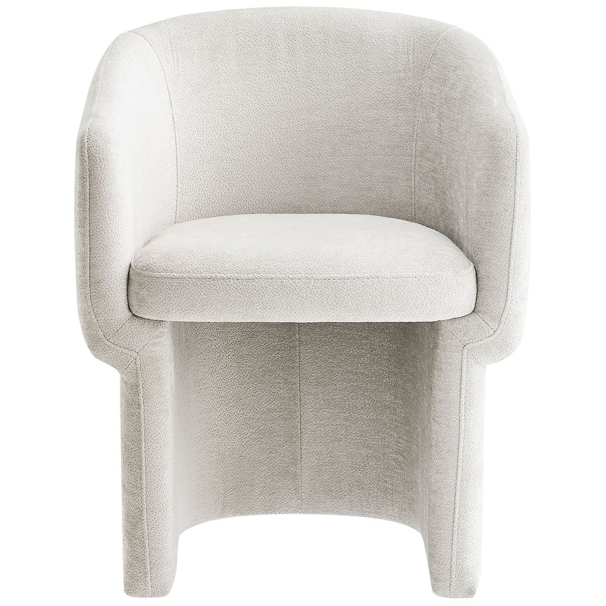 Ivory chenille barrel back dining armchair with generous cushioning and sculptural waterfall base || EEI-6951-IVO || front_studio