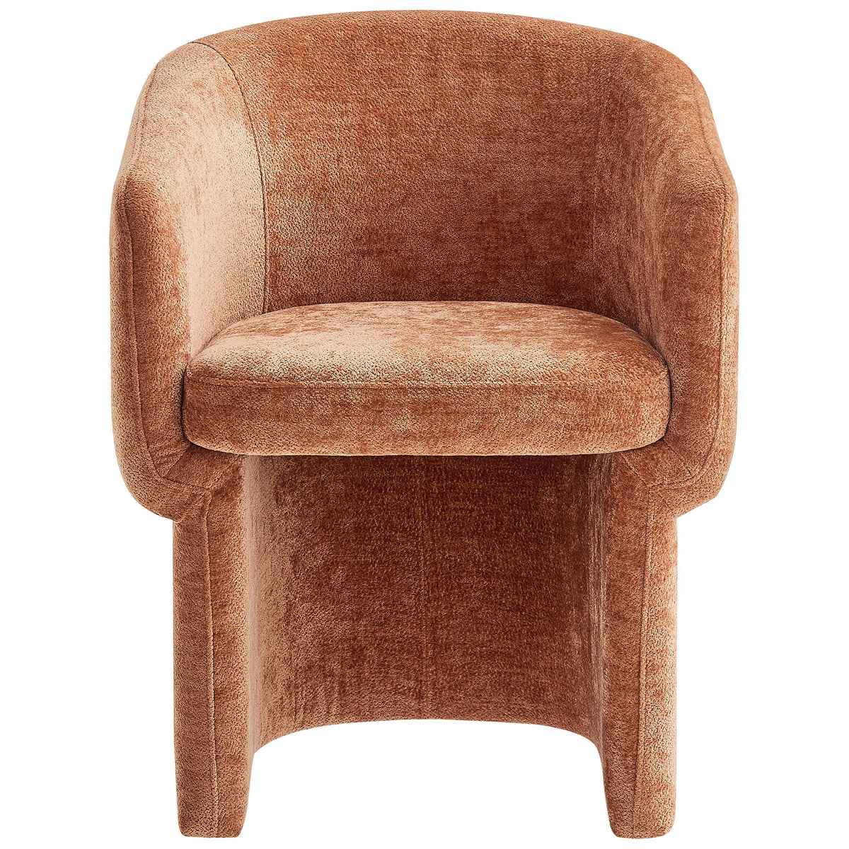 Cozy barrel-back dining armchair in rust chenille with thick foam seat and wraparound support || EEI-6951-RUS || front_studio