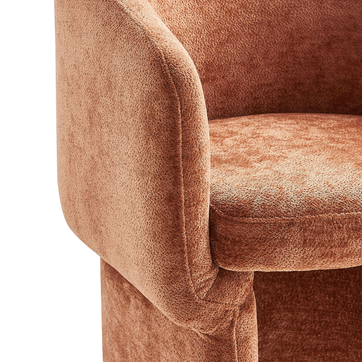 Textured rust chenille upholstery and plush foam cushioning on the Verity dining armchair || EEI-6951-RUS || detail_studio