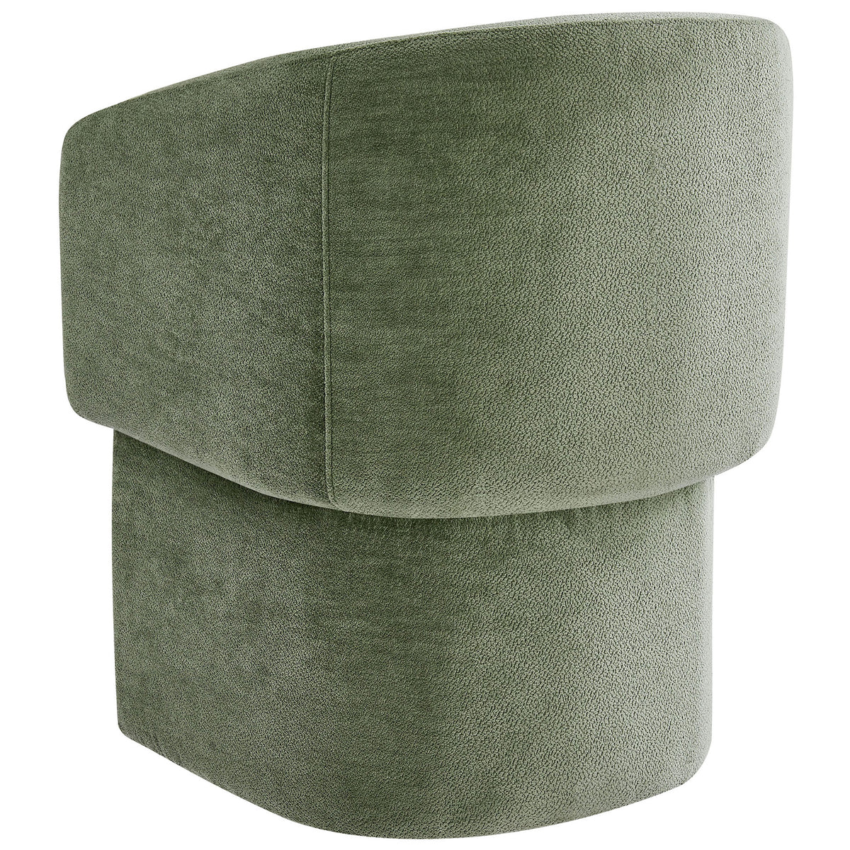 Sage green chenille armchair with smooth rounded backrest and fully upholstered pedestal base || EEI-6951-SGE || back_studio