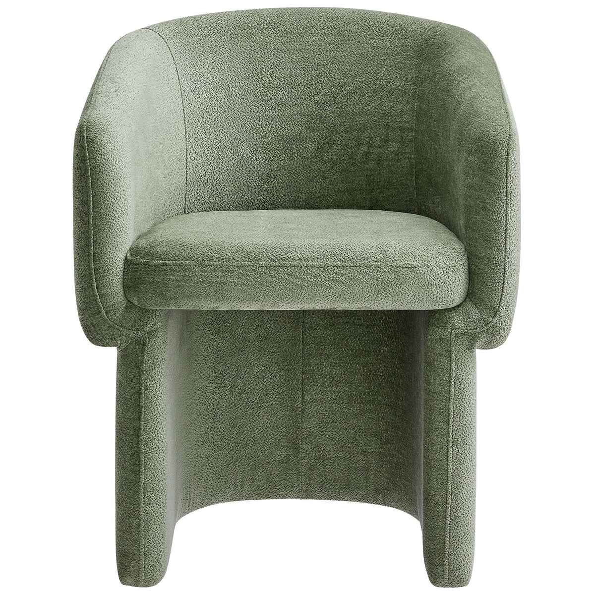 Modern sage chenille barrel dining armchair with thick seat cushion and wraparound arms || EEI-6951-SGE || front_studio