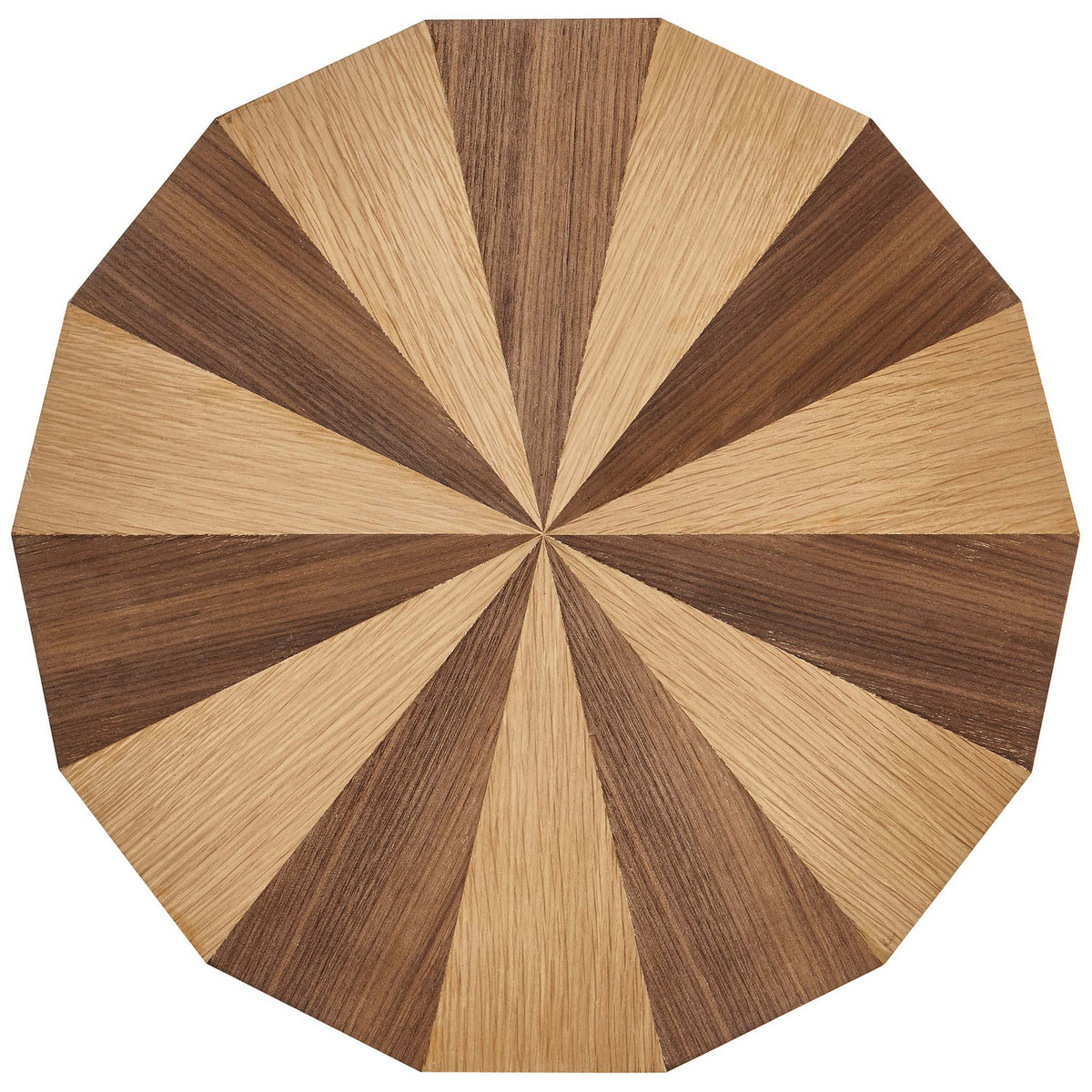 Starburst oak and walnut tabletop pattern on the Twirl side table for a bold geometric accent || EEI-6952-OAK-WAL || top_studio