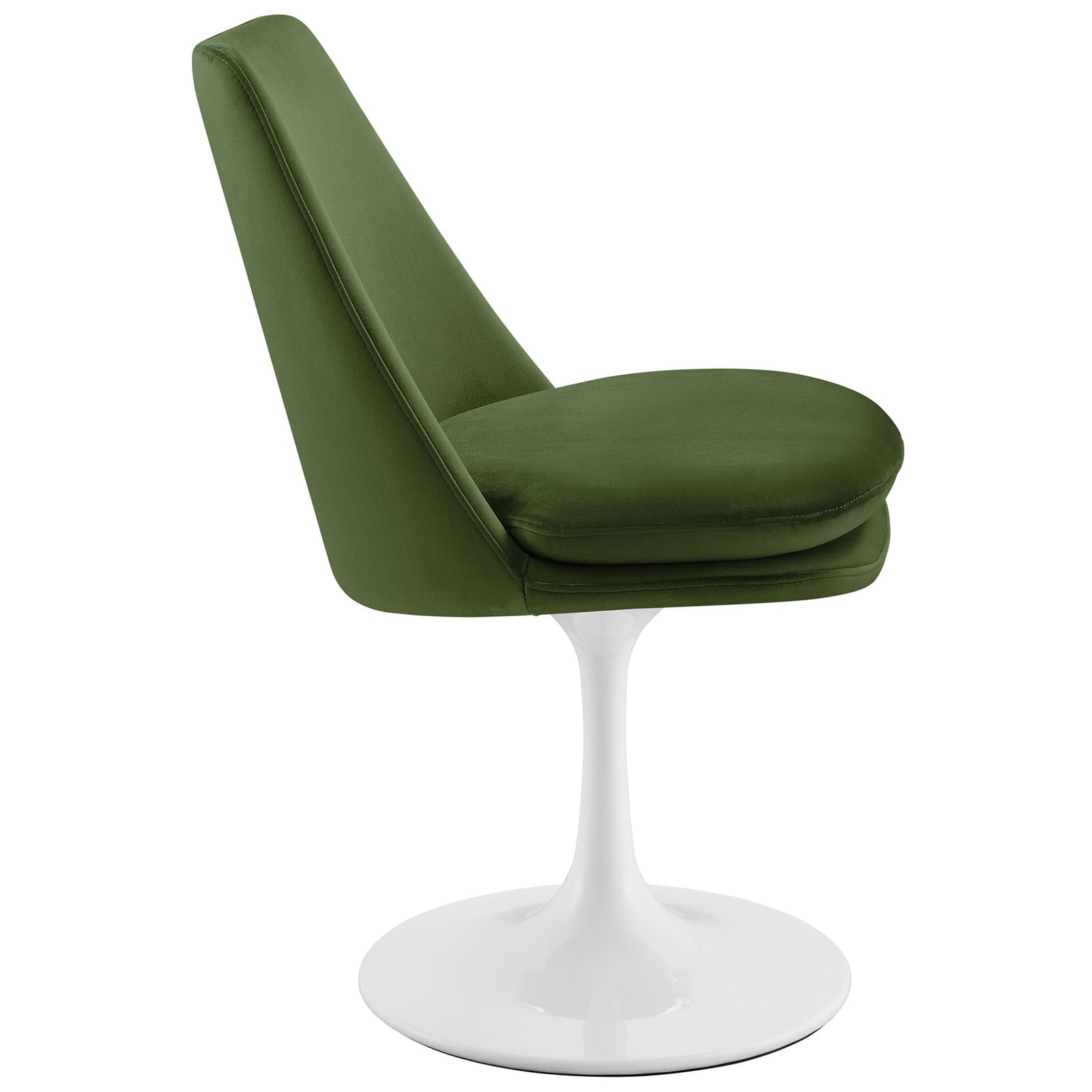 Moss green velvet armless chair highlighting thick seat cushion and sleek tapered back || EEI-6954-WHI-MOG || side_studio