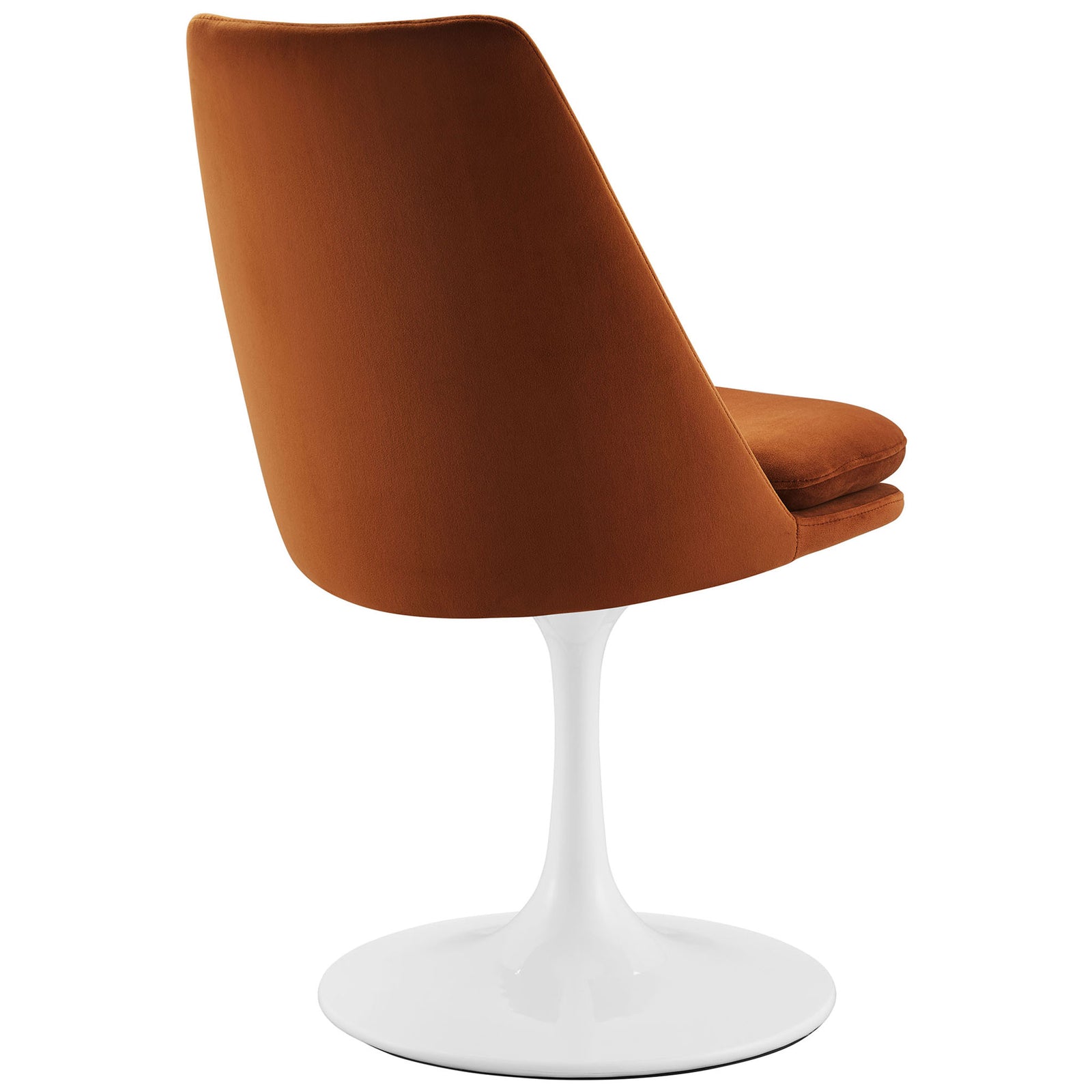 Smooth upholstered backrest highlights the rich rust velvet texture and clean mid-century lines || EEI-6954-WHI-RUS || back_angle_studio