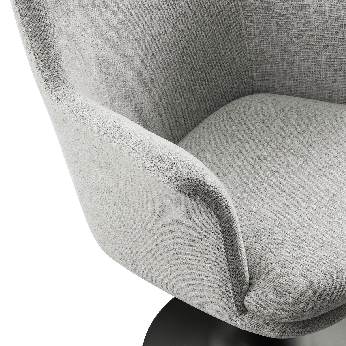 Textured gray upholstery and plush seat cushion detail on the Lippa armchair || EEI-6956-BLK-HLG || detail_studio