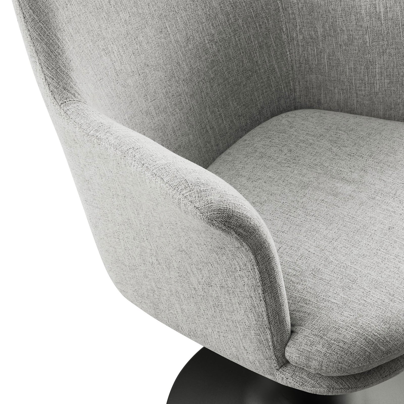 Textured gray upholstery and plush seat cushion detail on the Lippa armchair || EEI-6956-BLK-HLG || detail_studio