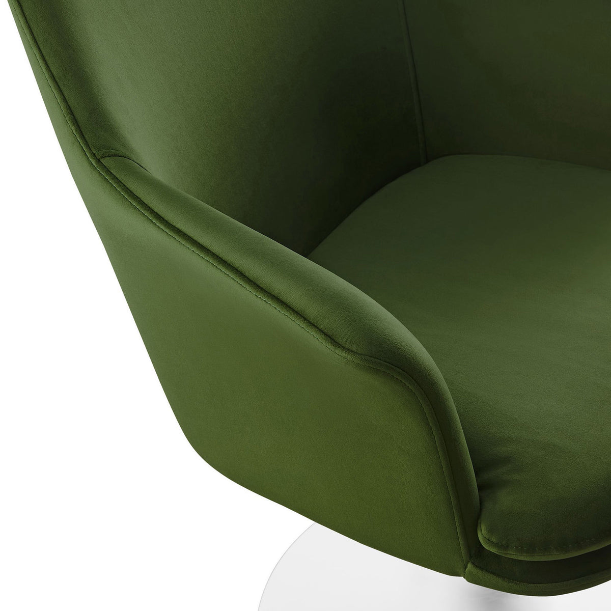 Green performance velvet upholstery and curved arm detail for plush everyday comfort || EEI-6957-WHI-MOG || detail_studio