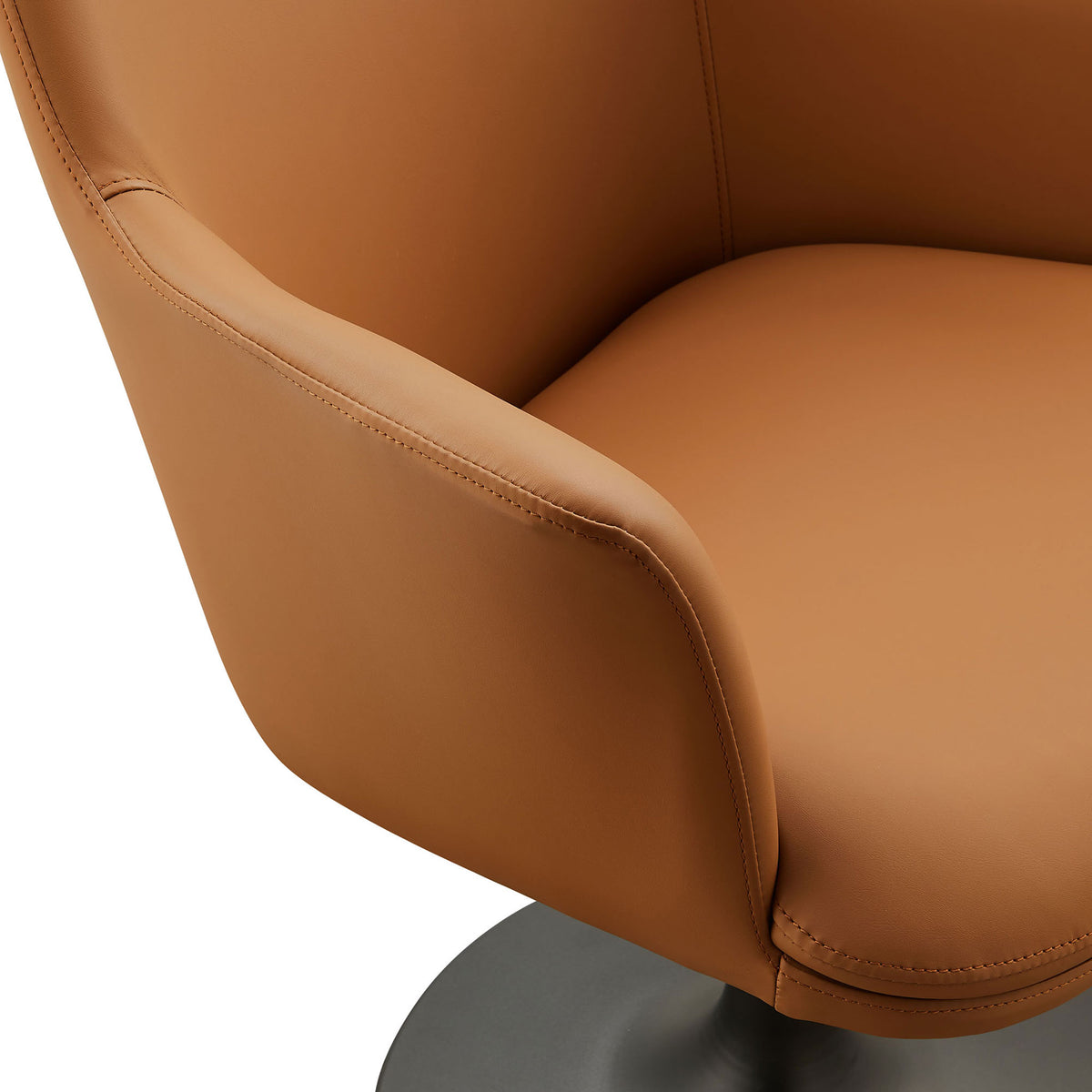 Soft tan vegan leather upholstery and cushioned armrest showcasing tailored stitching and generous padding || EEI-6958-BLK-TAN || detail_studio