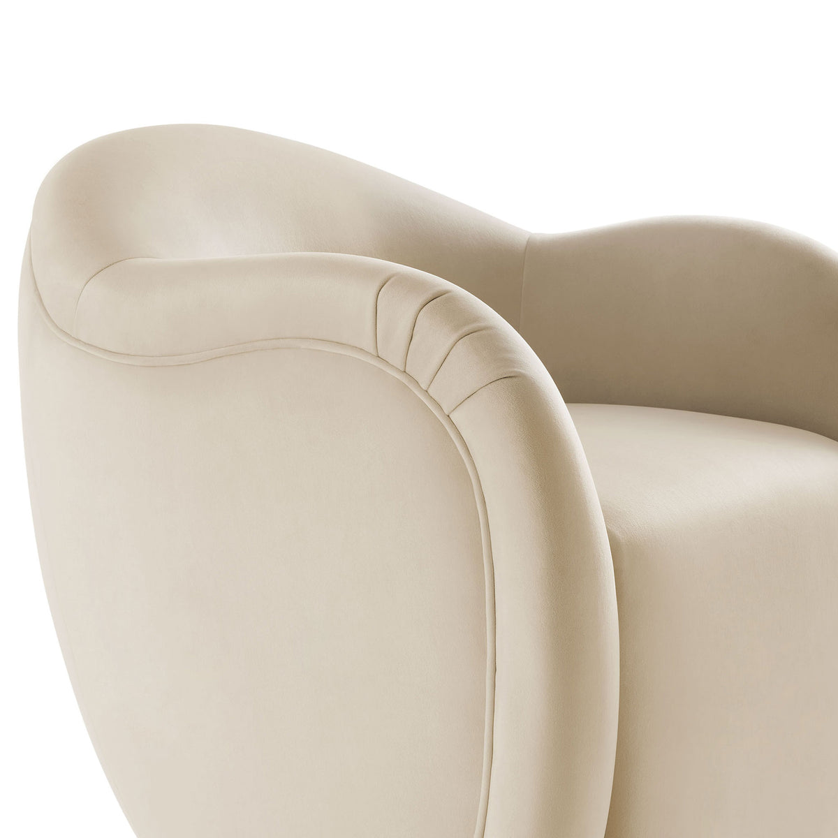 Plush arm with contour stitching in alabaster performance velvet. || EEI-6959-ALA || detail_studio