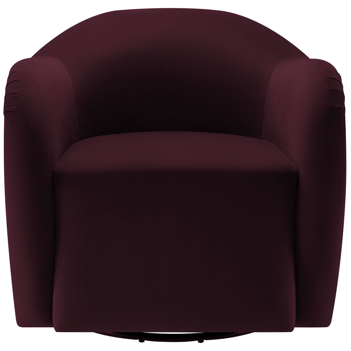 Rounded barrel armchair in rich mulberry performance velvet with plush seat and smooth contours. || EEI-6959-MUL || front_studio