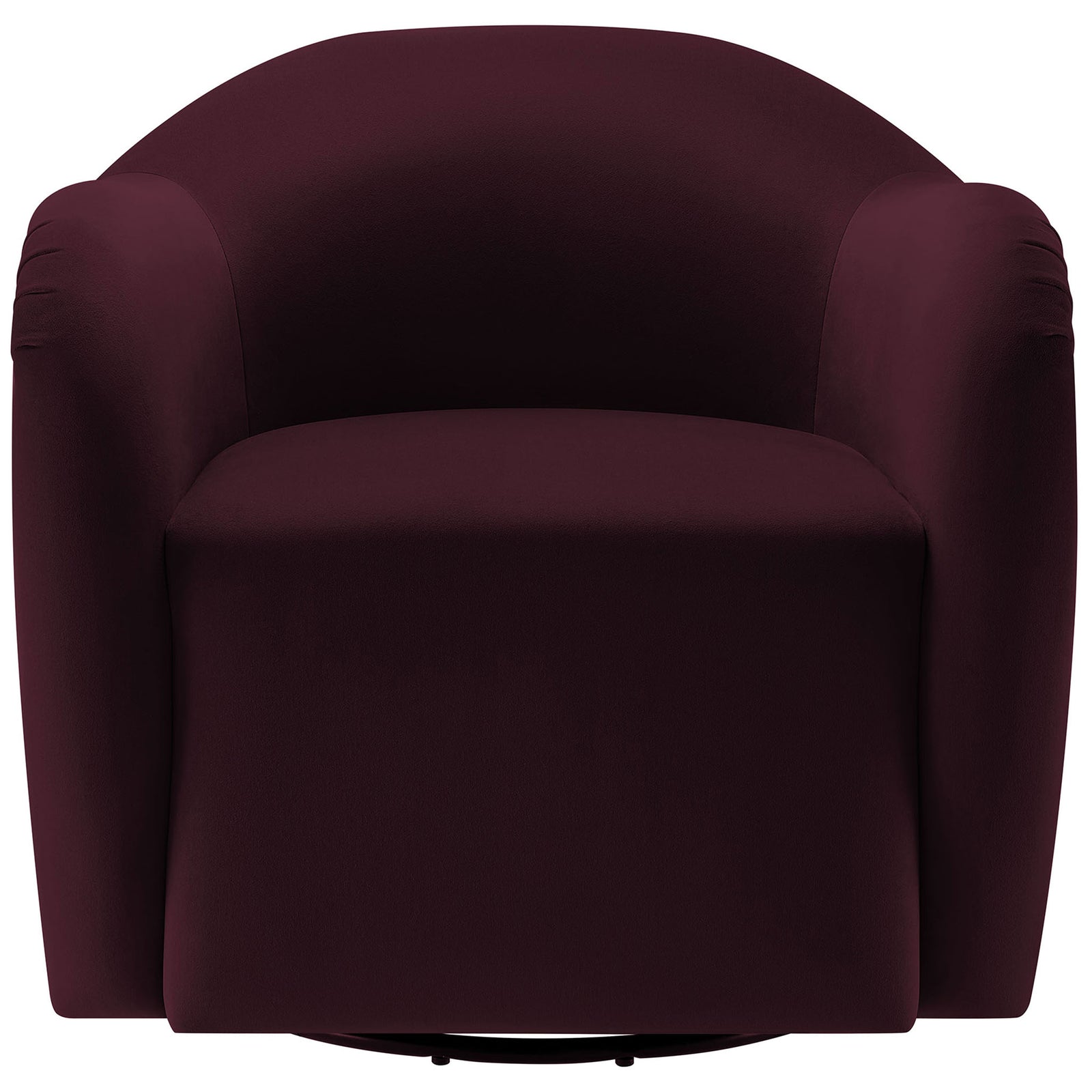 Rounded barrel armchair in rich mulberry performance velvet with plush seat and smooth contours. || EEI-6959-MUL || front_studio