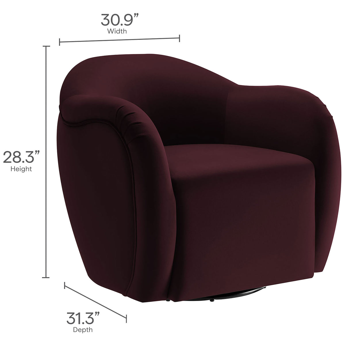 Compact barrel profile fits small spaces while offering a wide, cushioned seat. || EEI-6959-MUL || dimension_studio