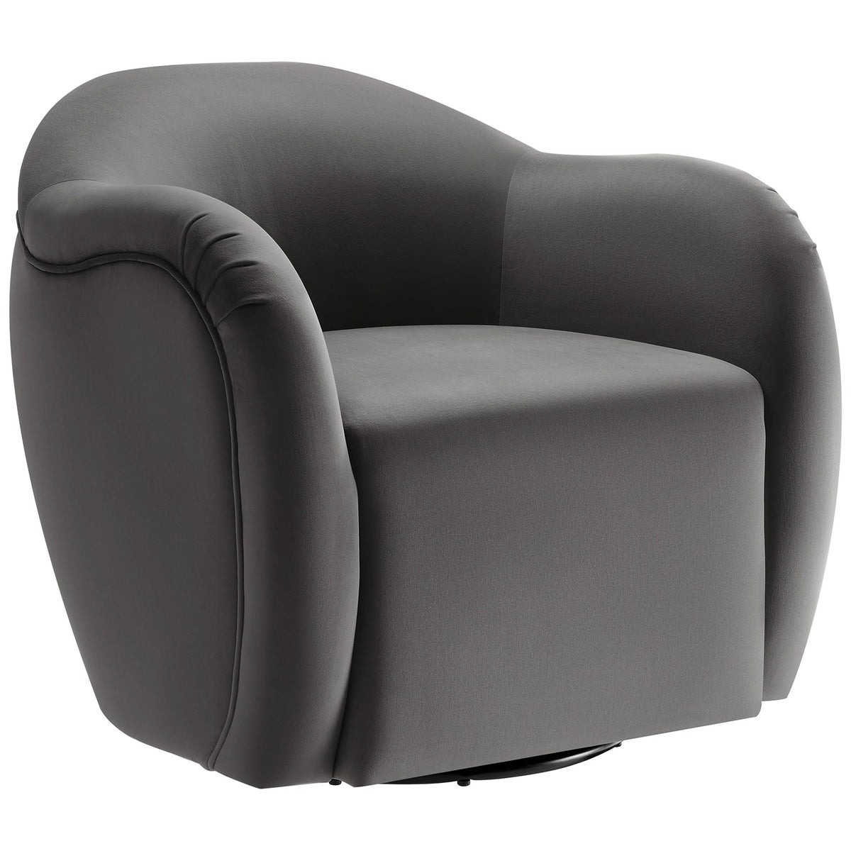 Curved silhouette and plush seat showcase the smooth storm gray velvet upholstery || EEI-6959-STG || front_angle_studio