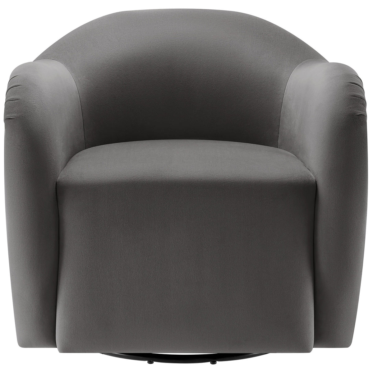 Barrel-back swivel armchair in storm gray velvet with rounded arms and a generously cushioned seat || EEI-6959-STG || front_studio
