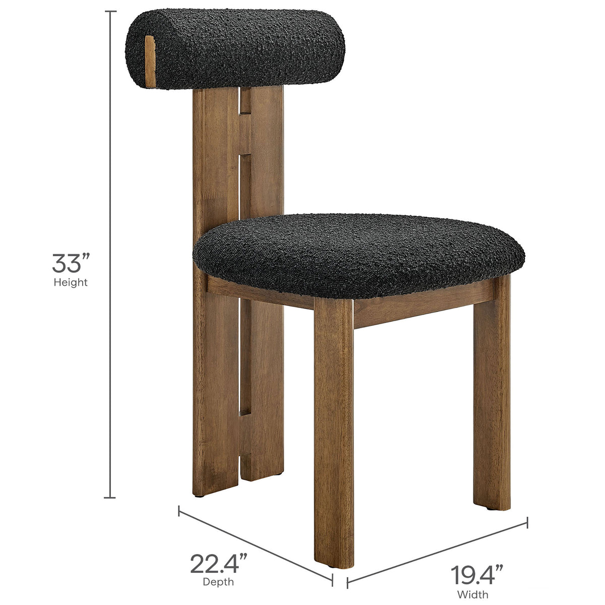 Measurements for the Torian dining chair showing overall height width and depth for easy planning || EEI-6960-WAL-BLK || dimension_studio