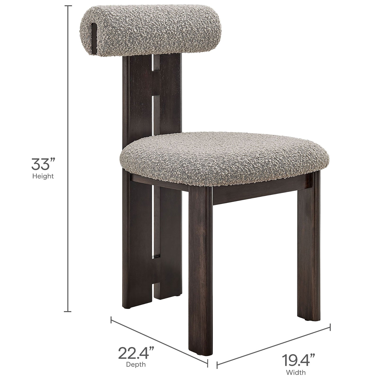 Dimension graphic showing dining chair measurements for height, width, and depth in inches. || EEI-6960-WEN-TAU || dimension_studio