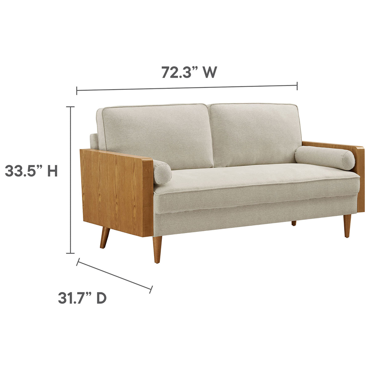 Dimension graphic of the Kellan sofa showing overall width, height, and depth for easy room planning || EEI-6961-WAL-HLB || dimension_studio