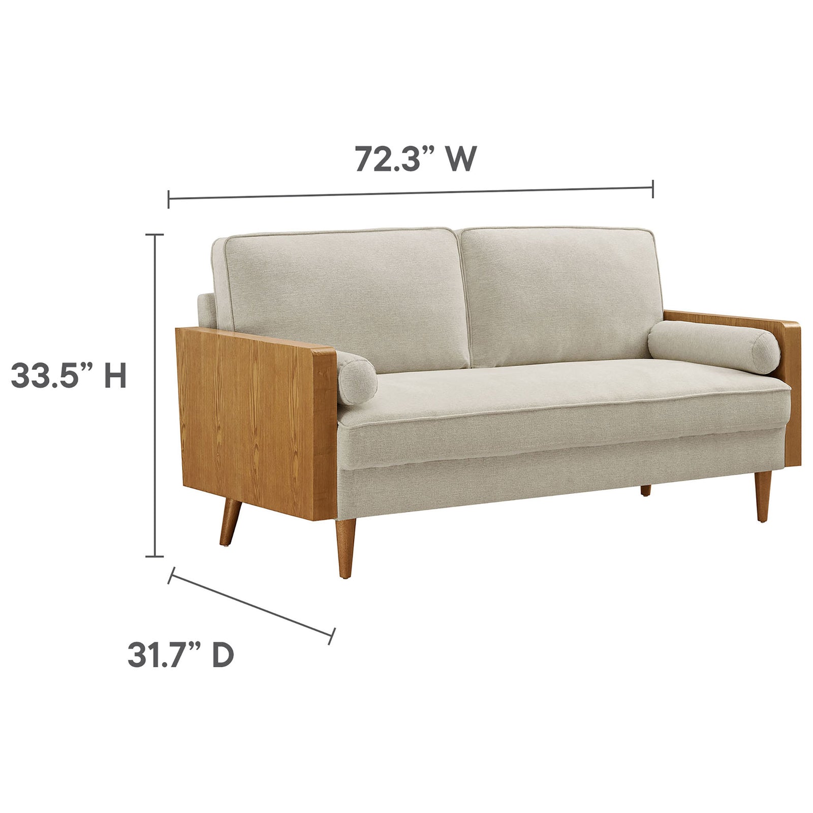 Dimension graphic of the Kellan sofa showing overall width, height, and depth for easy room planning || EEI-6961-WAL-HLB || dimension_studio