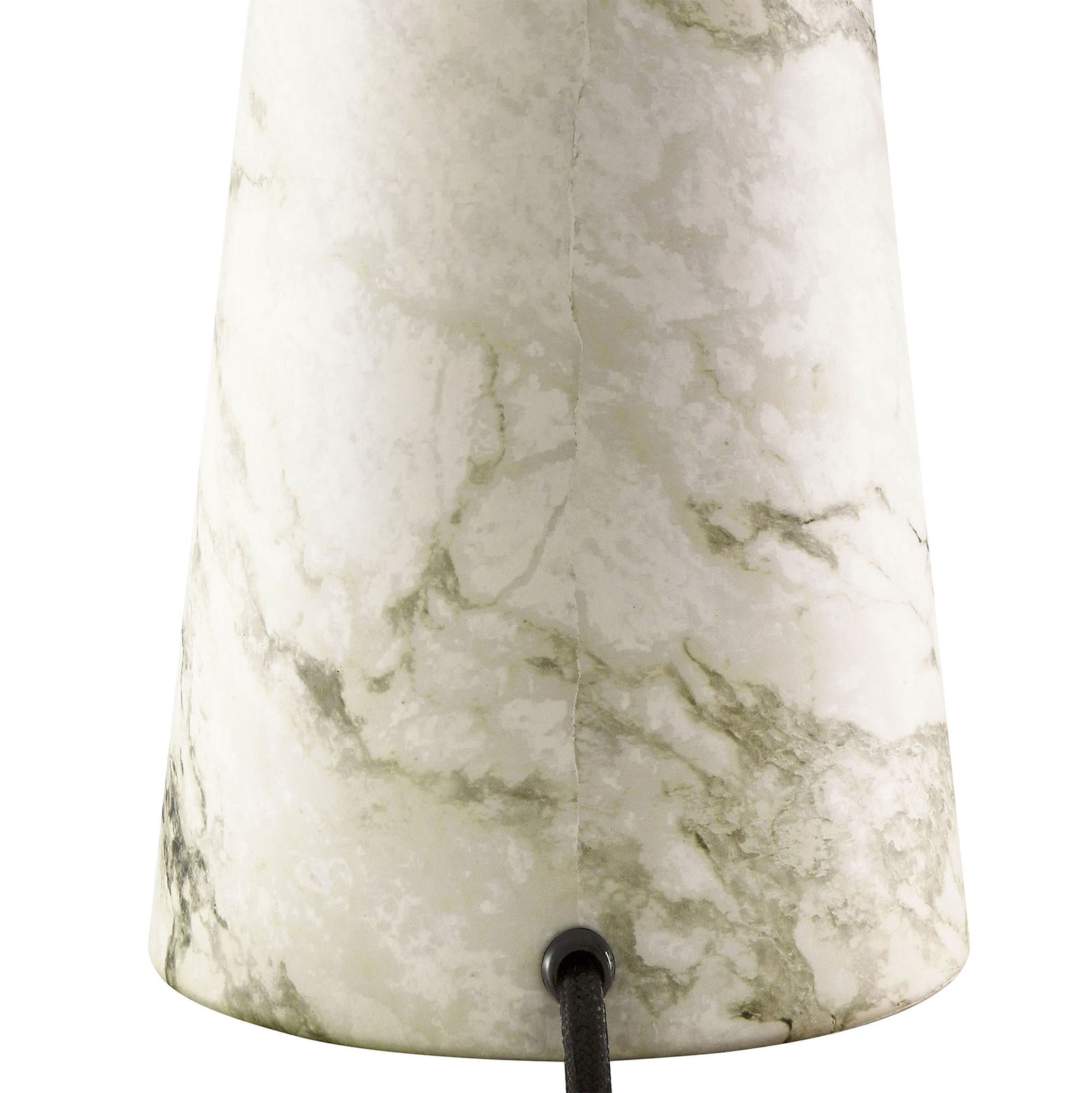 White marble-look base with soft veining and rear cord outlet for a polished finish. || EEI-6963-WHI || swatch_studio