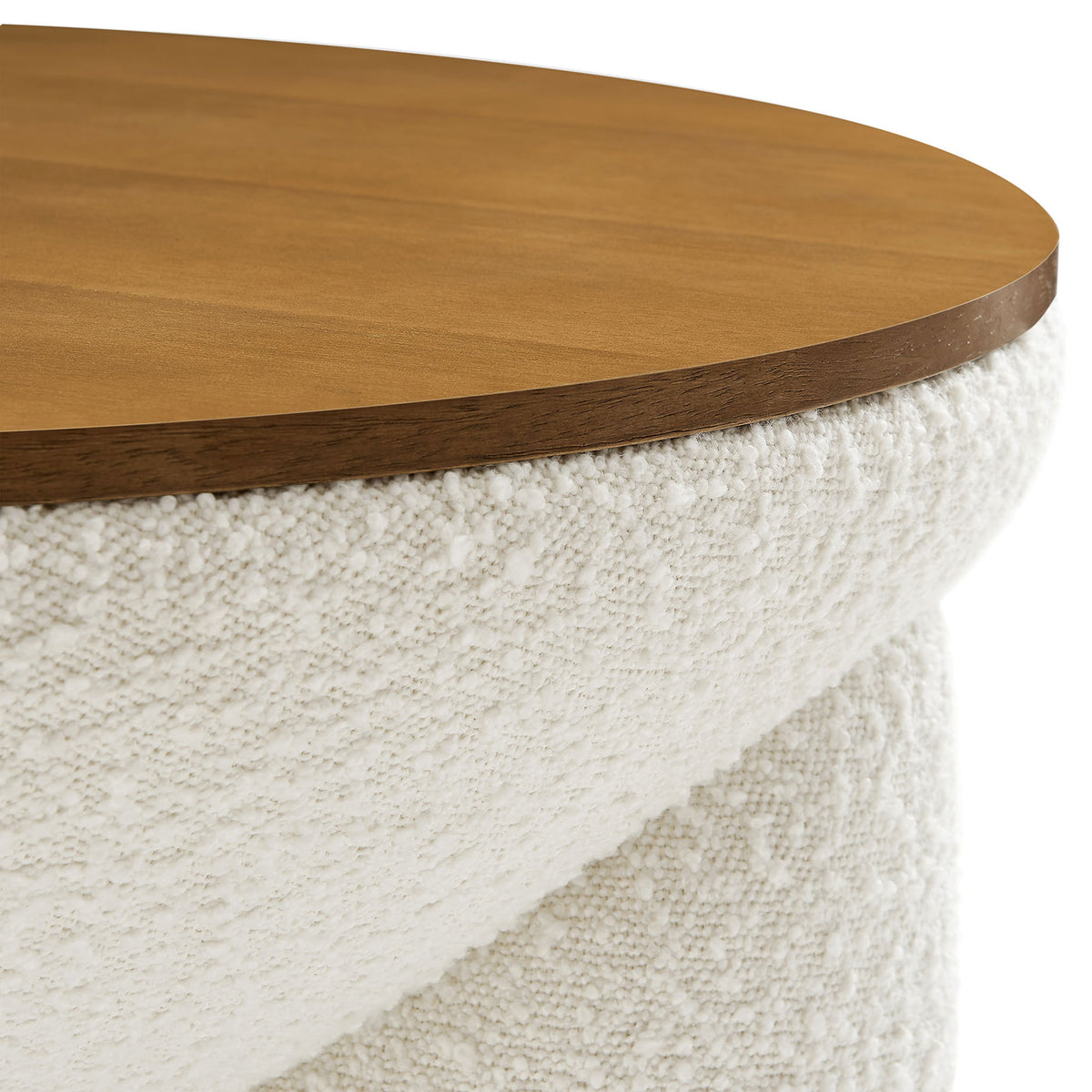 Smooth wood edge meets plush boucle upholstery for a refined, tactile contrast || EEI-6964-NAT-IVO || detail_studio