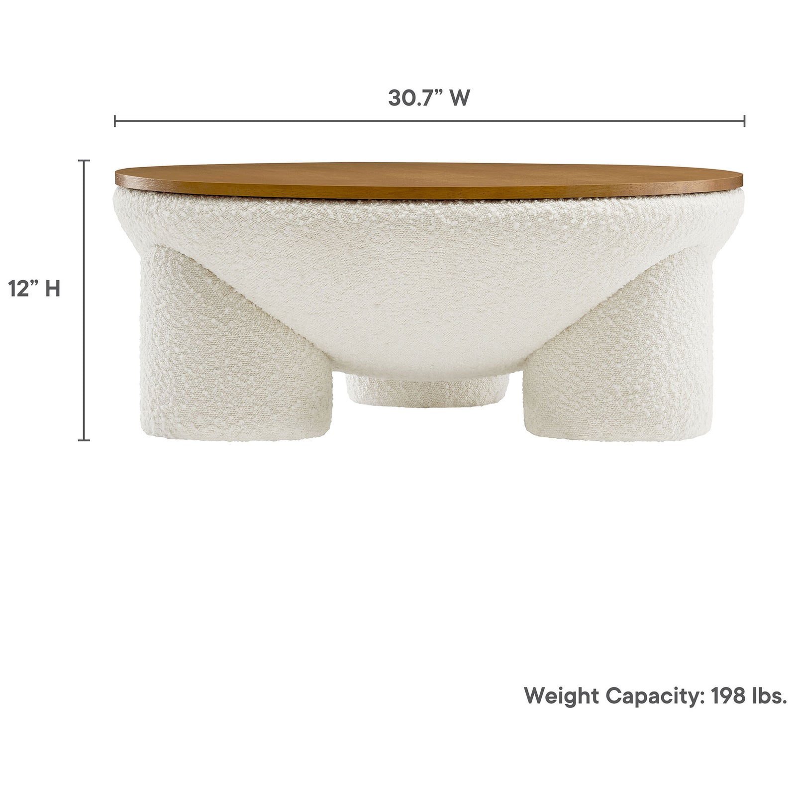 Sized for everyday living at 30.7 inches wide and 12 inches high; supports up to 198 pounds || EEI-6964-NAT-IVO || dimension_studio