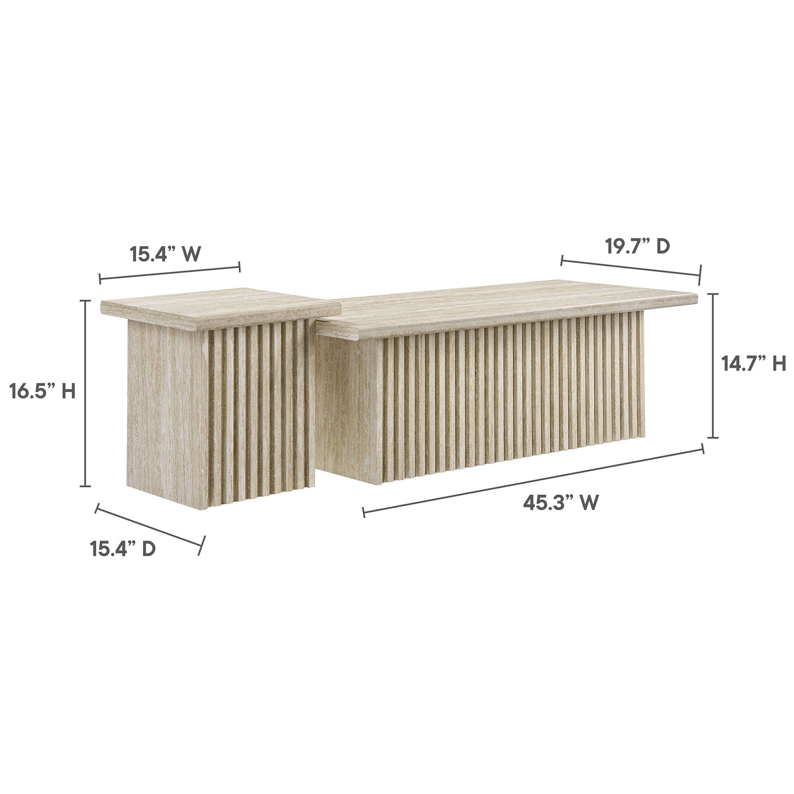 Sized for versatility with a low-profile coffee table and a taller side table to nest as needed || EEI-6970-TRA || dimension_studio
