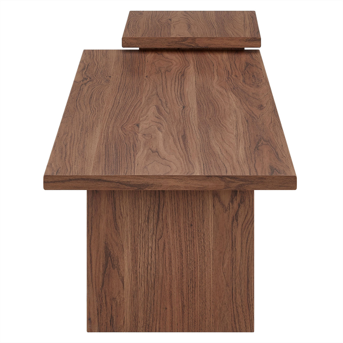 Expansive walnut-look tops with soft edges pair for layered surface space || EEI-6970-WAL || side_studio