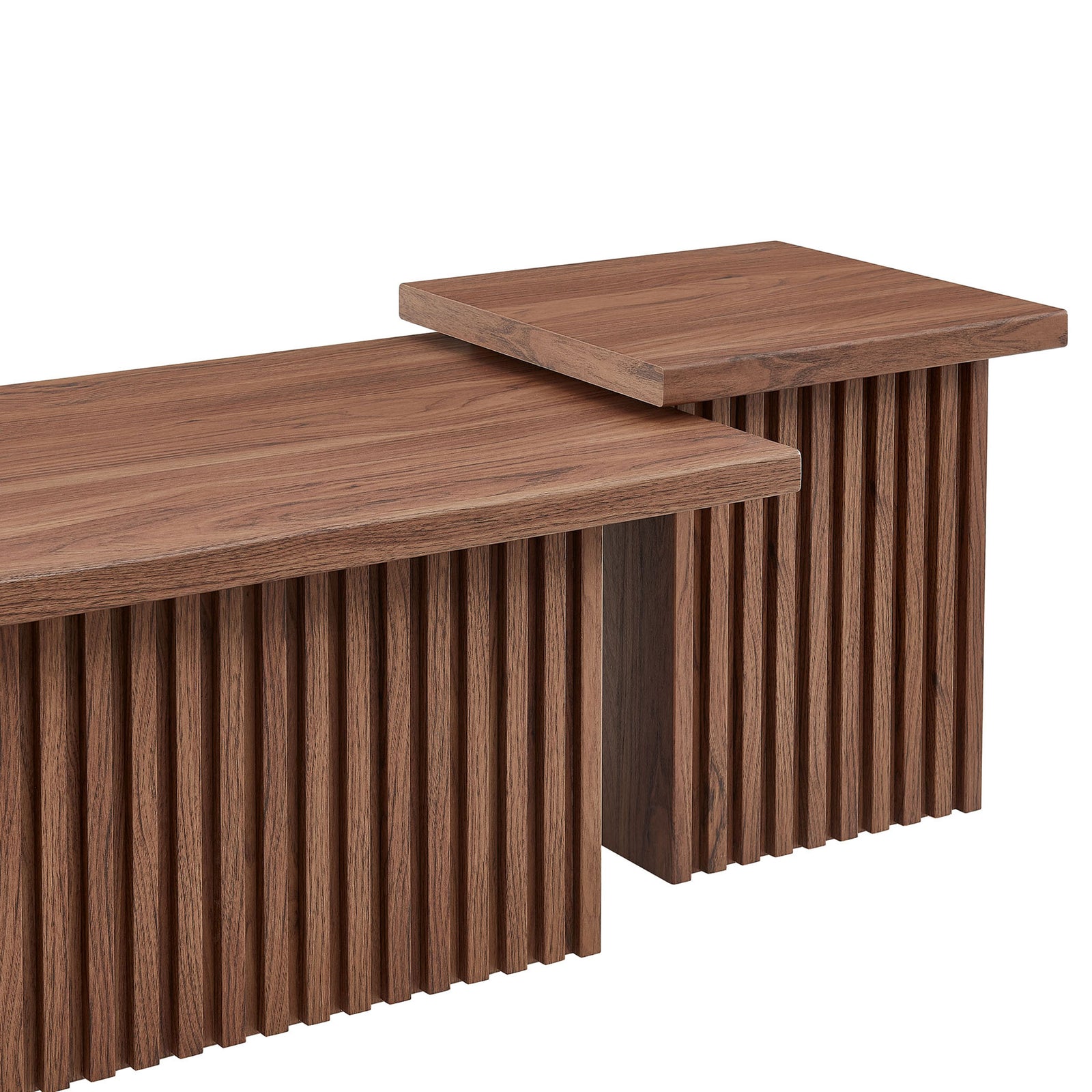 Crisp vertical slats and smooth walnut finish highlight the set's mid-century character || EEI-6970-WAL || detail_studio
