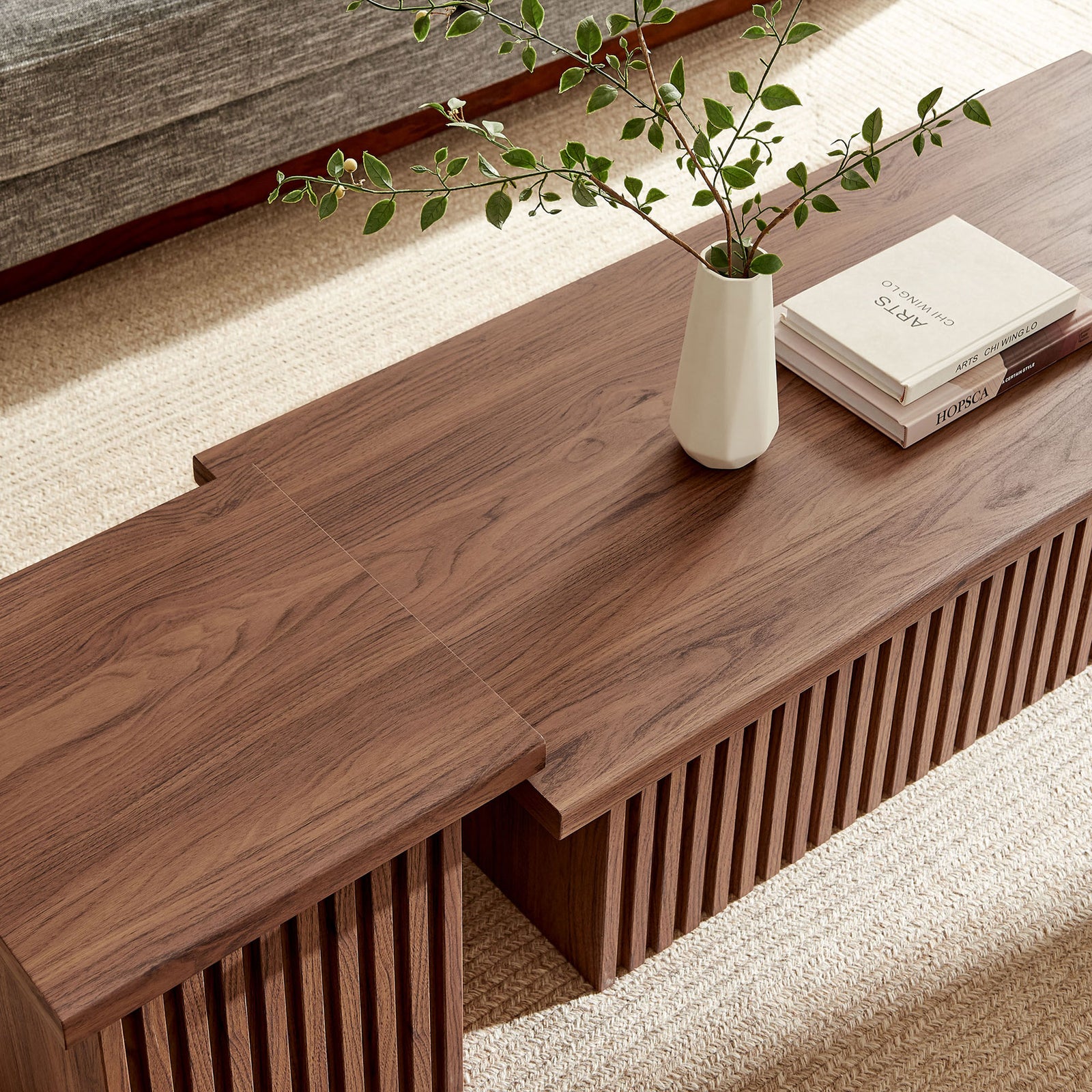 Sleek walnut surfaces provide layered display space for decor and everyday essentials || EEI-6970-WAL || detail_room