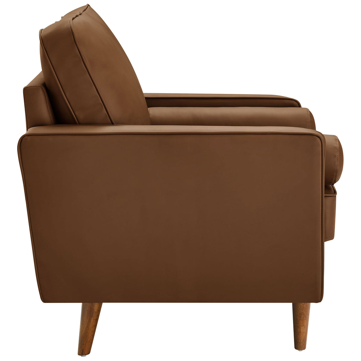 Sleek track arms and smooth vegan leather upholstery bring a refined look to this brown accent chair || EEI-6971-BRN || side_studio