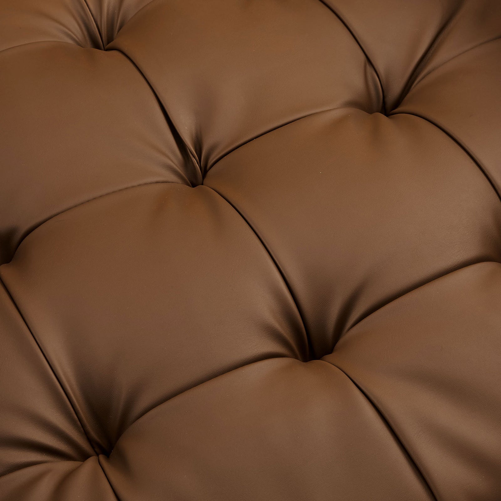Biscuit tufted brown vegan leather seat with dense foam cushioning || EEI-6971-BRN || detail_studio