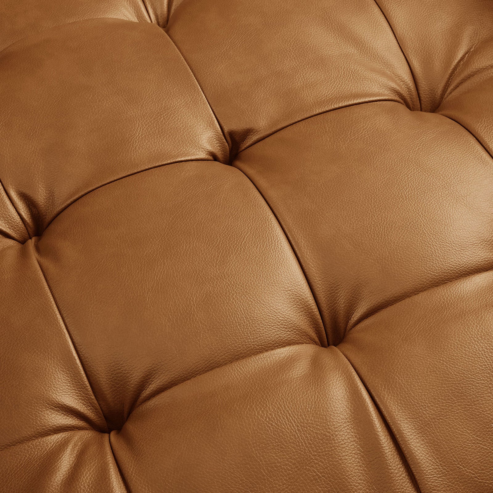Soft-grain vegan leather with deep biscuit tufting for a plush, refined seat || EEI-6971-TAN || detail_studio