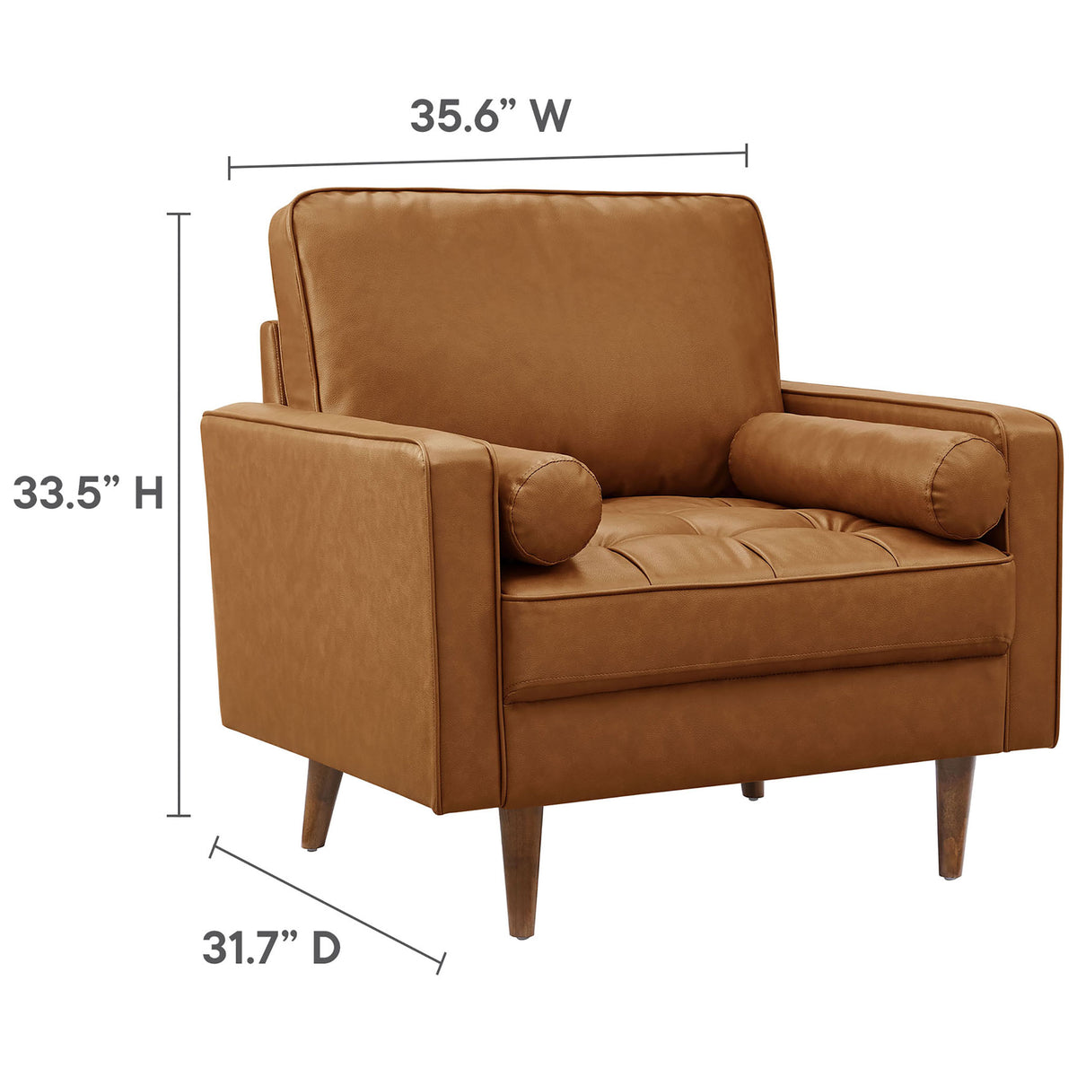 Spacious, supportive armchair in tan vegan leather with a clean mid-century profile || EEI-6971-TAN || dimension_studio