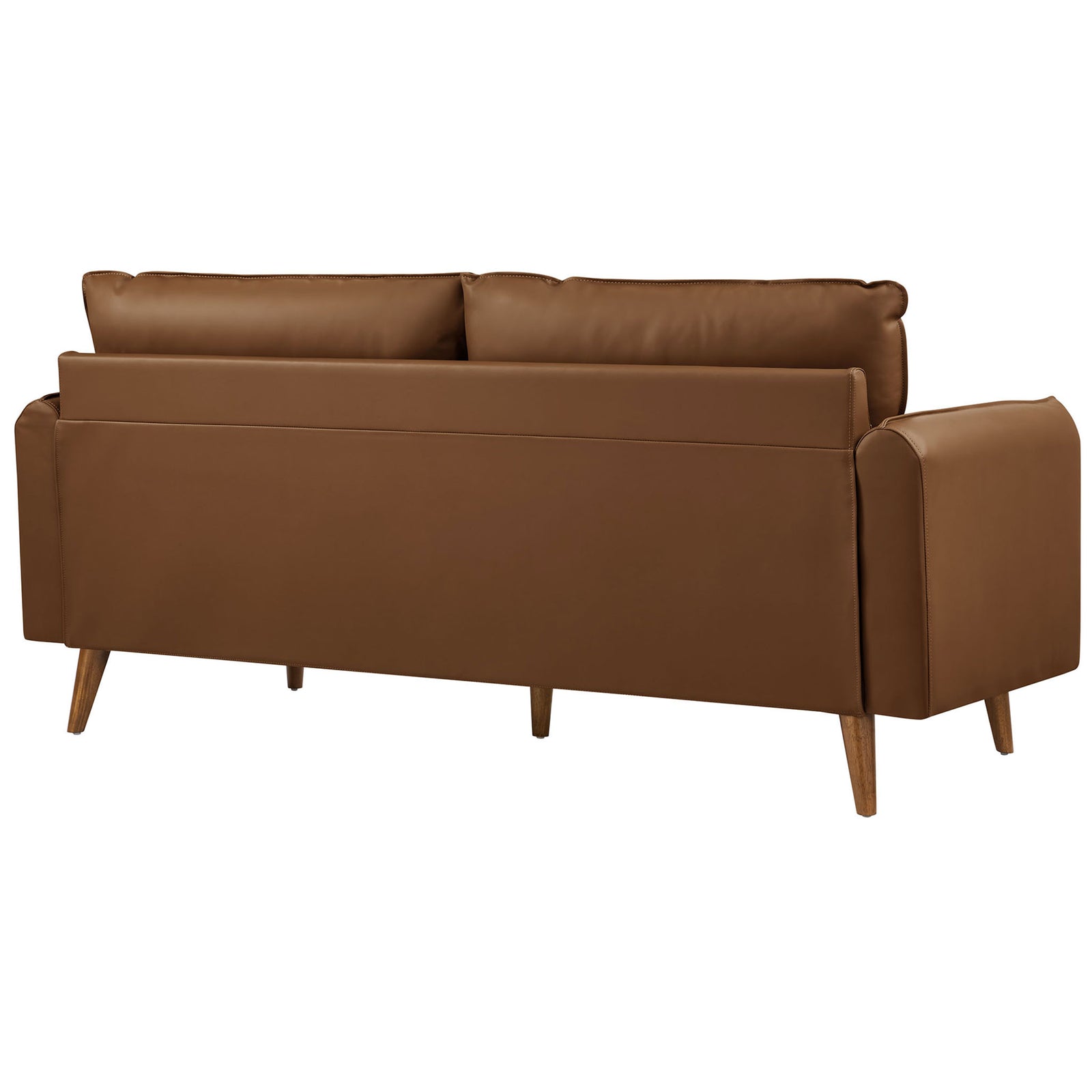 Tailored backrest and clean-lined frame in warm brown vegan leather upholstery. || EEI-6975-BRN || back_studio