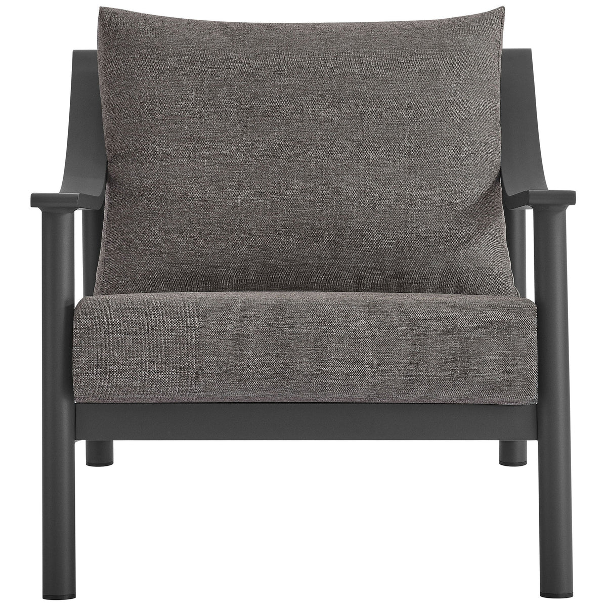 Deep cushioned outdoor accent armchair with clean lines and supportive graphite seat and back || EEI-6976-CAR-GPH || front_studio