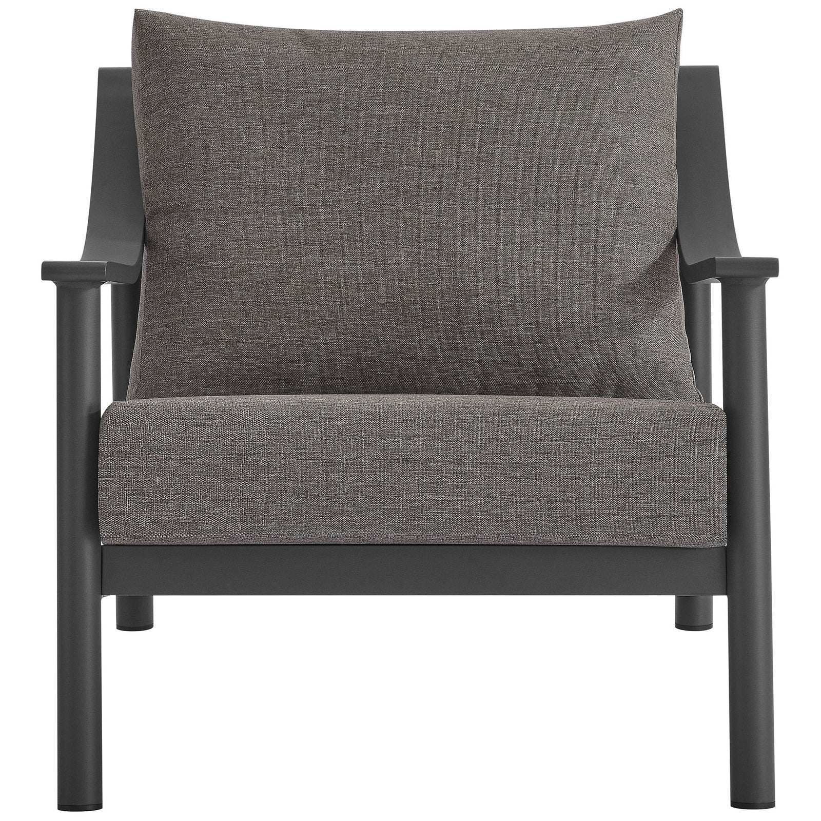 Deep cushioned outdoor accent armchair with clean lines and supportive graphite seat and back || EEI-6976-CAR-GPH || front_studio