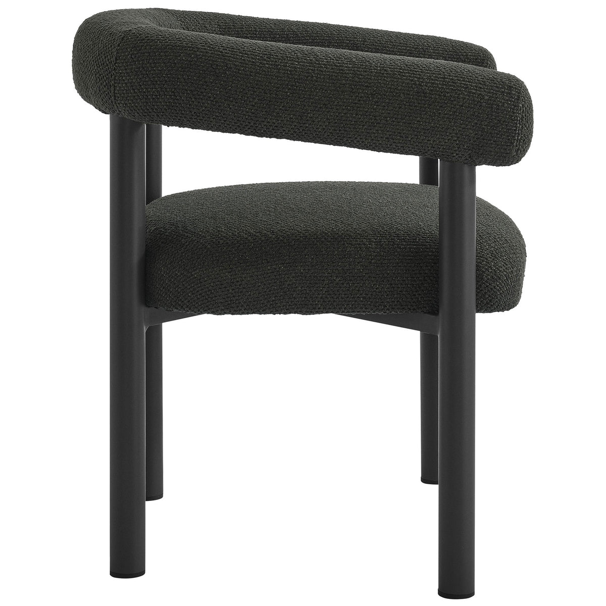 Charcoal graphite outdoor dining chair showcasing the slim tubular frame and thick cushioned seat || EEI-6979-CHA-GPH || side_studio