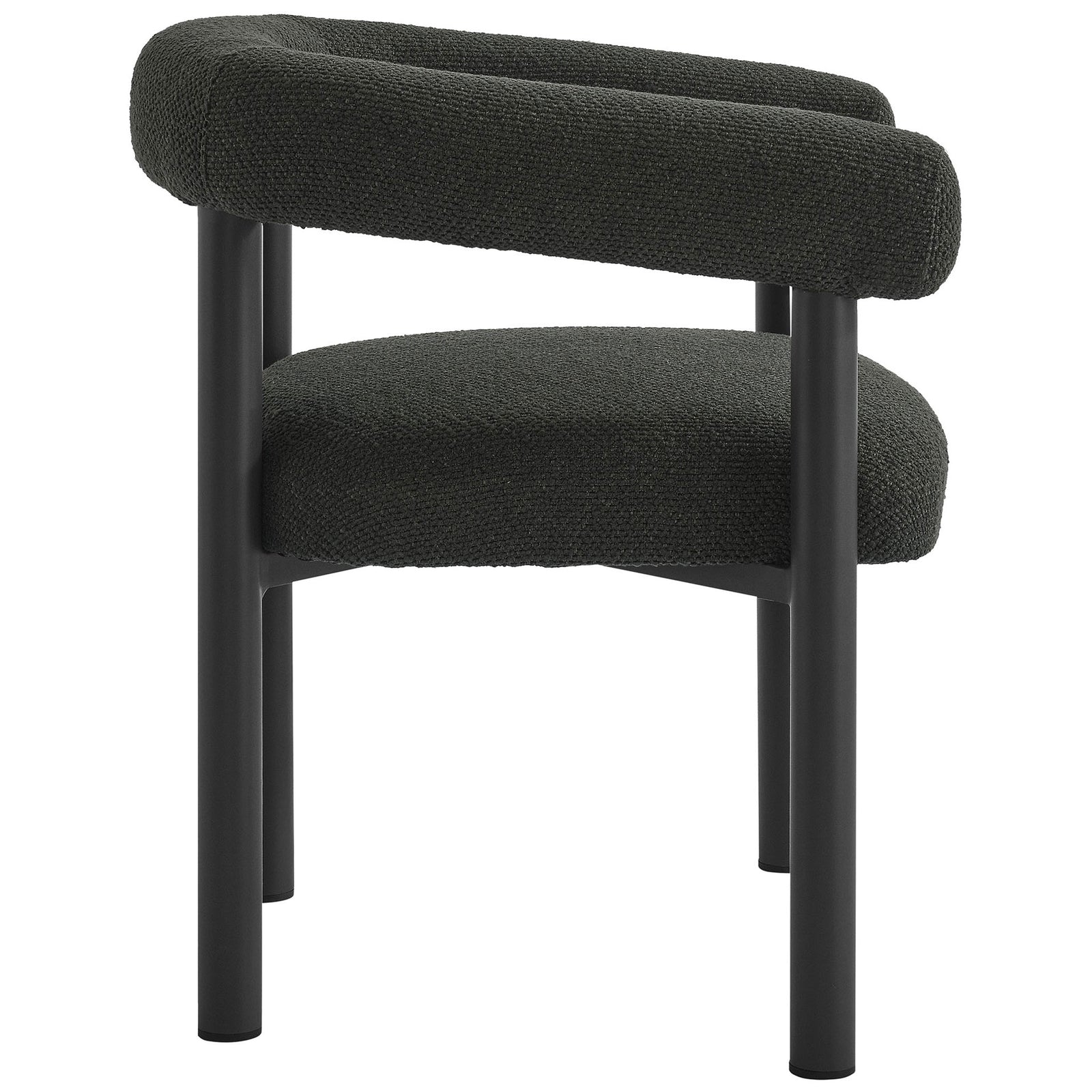 Charcoal graphite outdoor dining chair showcasing the slim tubular frame and thick cushioned seat || EEI-6979-CHA-GPH || side_studio