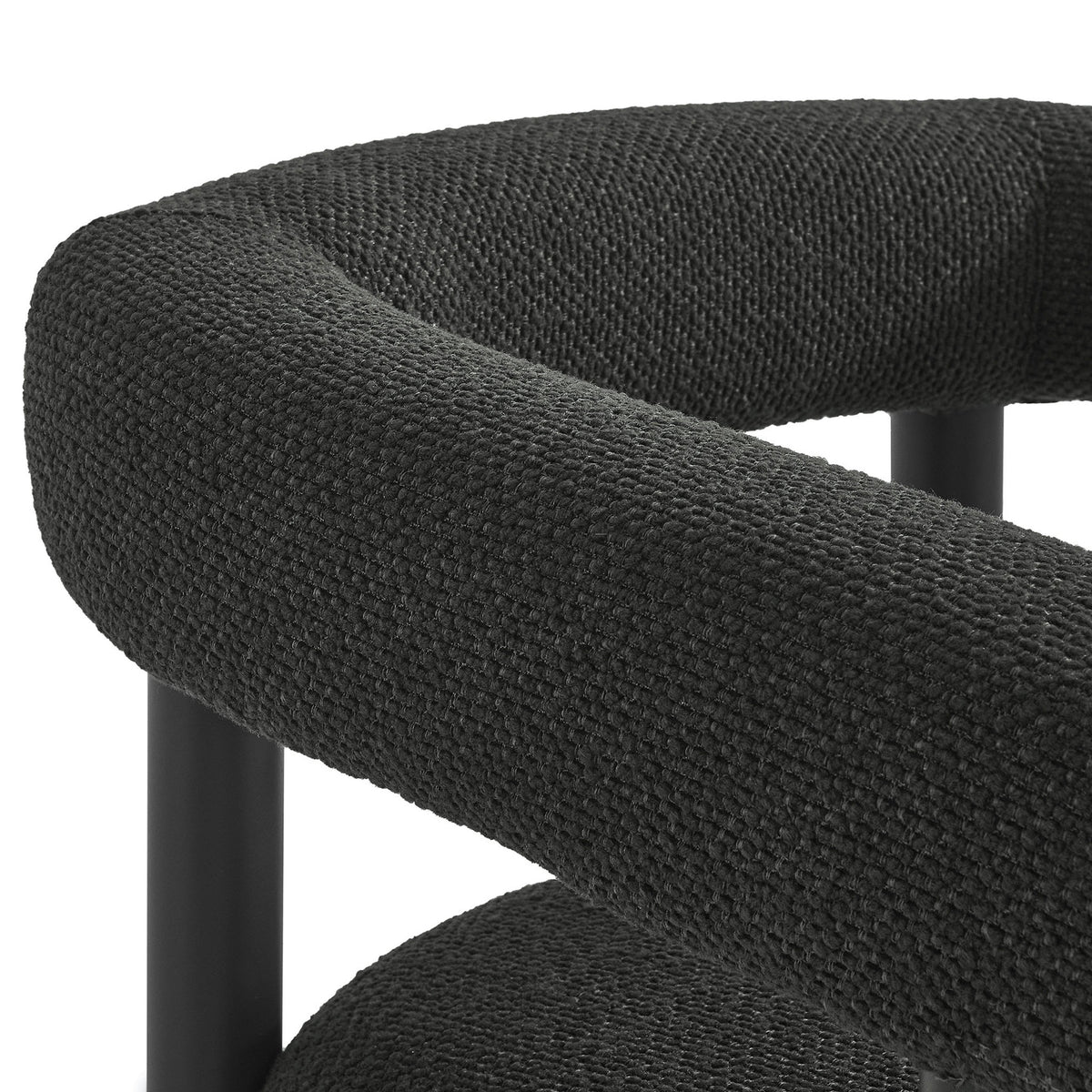Charcoal graphite textured performance upholstery wrapping the rounded backrest cushion || EEI-6979-CHA-GPH || swatch_studio