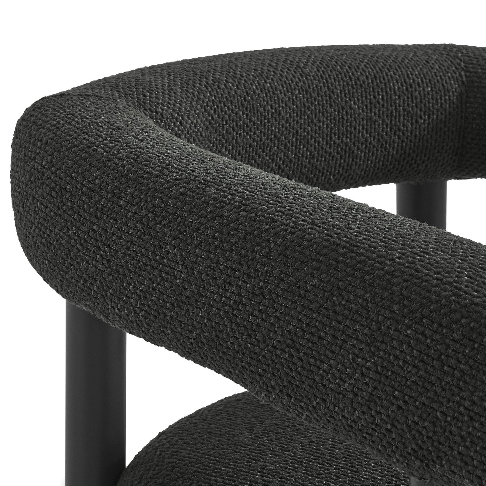 Charcoal graphite textured performance upholstery wrapping the rounded backrest cushion || EEI-6979-CHA-GPH || swatch_studio