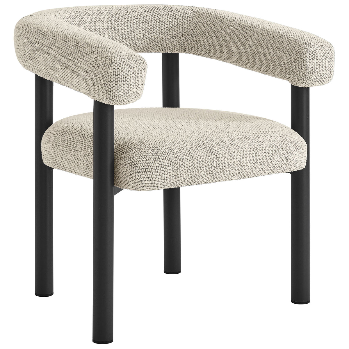 Modern ivory upholstered patio armchair with wraparound back and slim graphite metal legs || EEI-6979-IVO-GPH || front_angle_studio