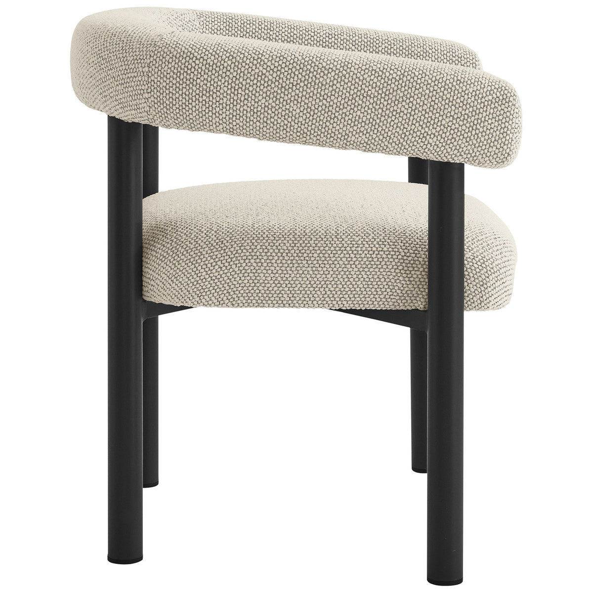 Ivory outdoor dining chair highlighting the slim cylindrical frame and thick cushioned seat profile || EEI-6979-IVO-GPH || side_studio